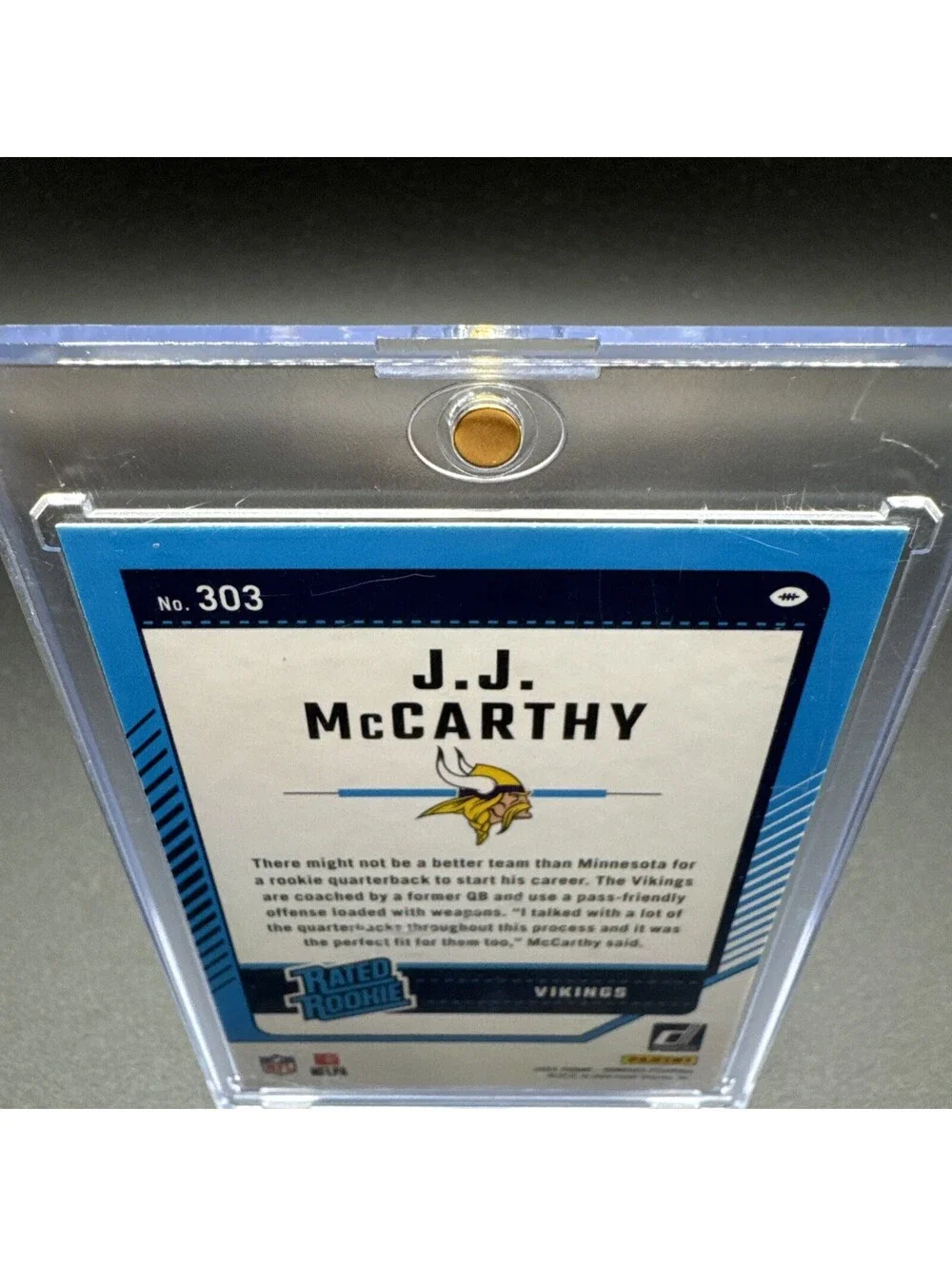 J.J. McCarthy Rated Rookie Donruss No. 303 - 2024 with Protector